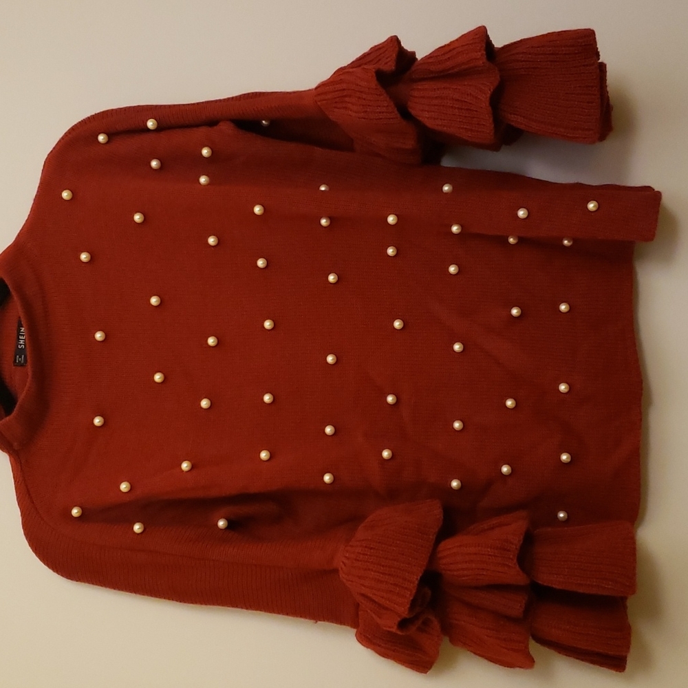 Red Shein pearl detailed sweater size 3XL